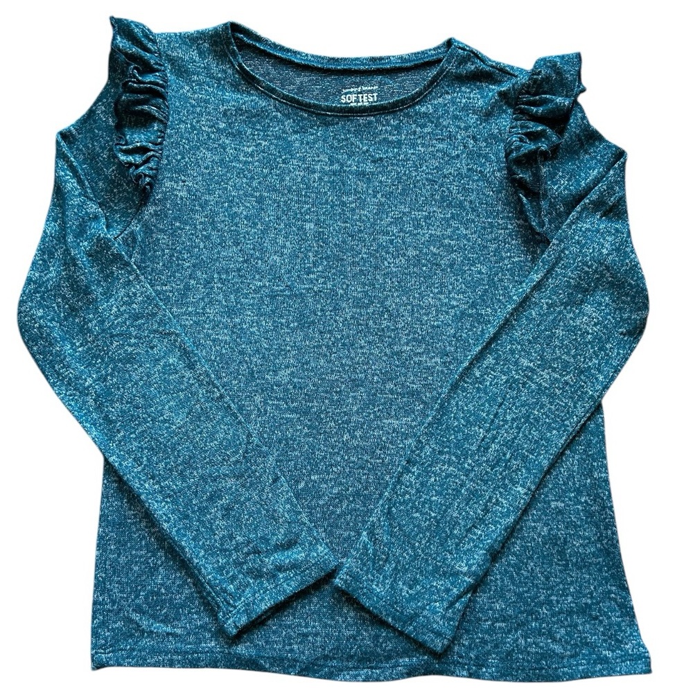 Girls softest tee jumping beans, long sleeves 6X Dark green ruffles on sides